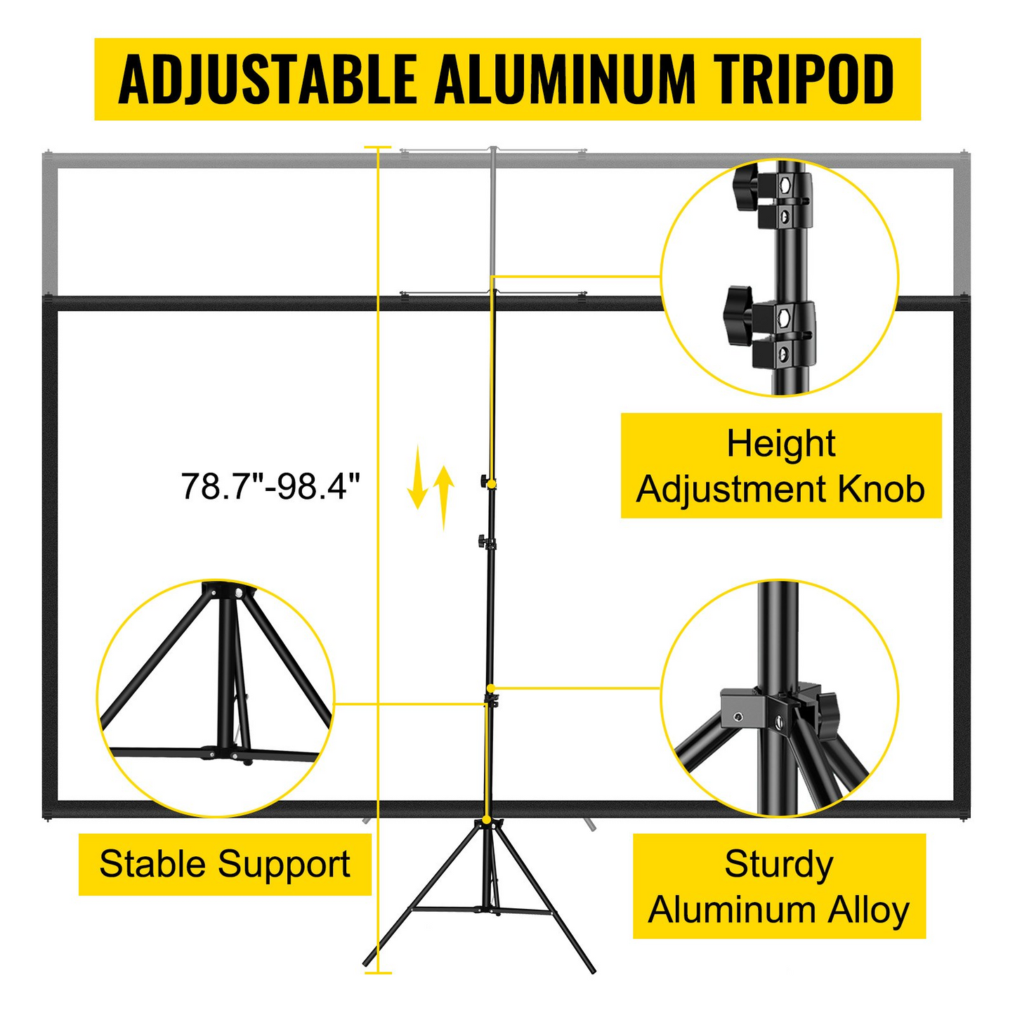 VEVOR Tripod Projector Screen with Stand 70 inch 16:9 4K HD Projection Screen Stand Wrinkle-Free Height Adjustable Portable Screen for Projector Indoor & Outdoor for Movie, Home Cinema, Gaming, Office